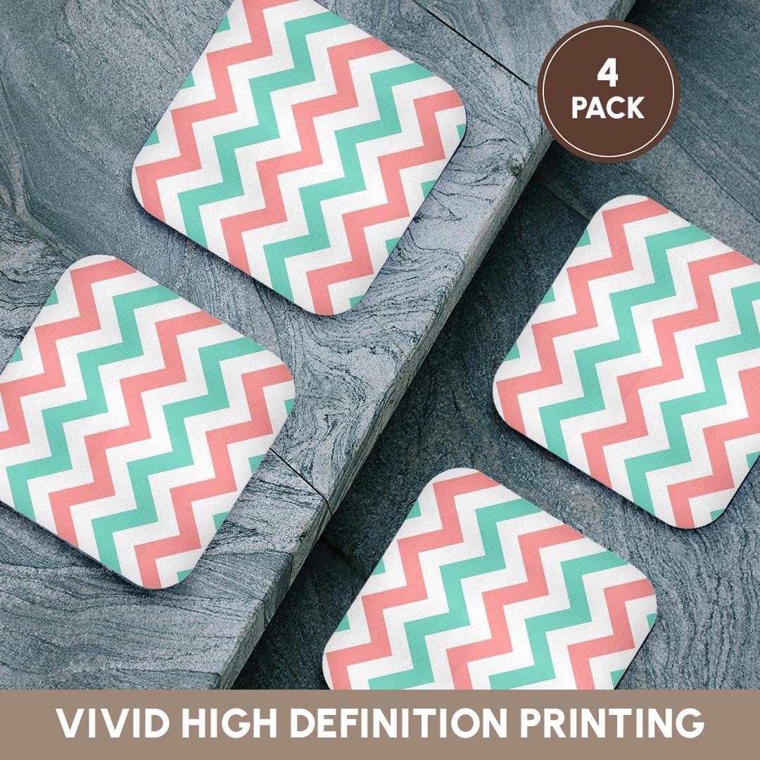 Coral Pink & Turquoise Chevron Zig zag Set of 4 Coasters - Soft