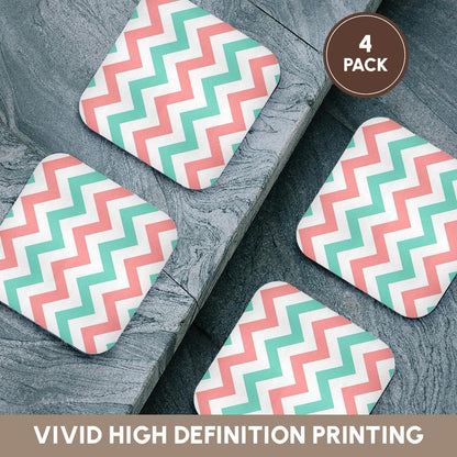 Coral Pink & Turquoise Chevron Zig zag Set of 4 Coasters - Soft
