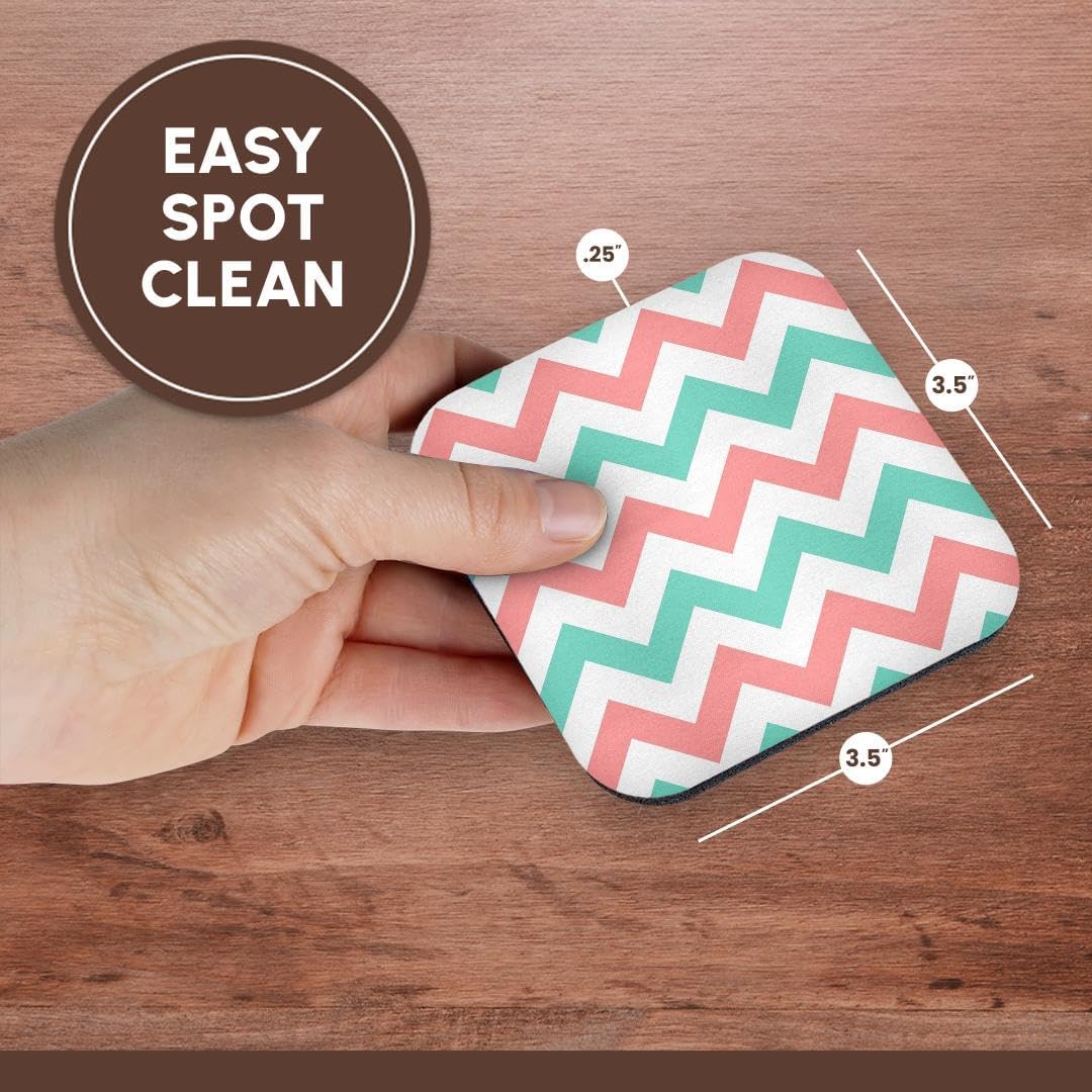 Coral Pink & Turquoise Chevron Zig zag Set of 4 Coasters - Soft
