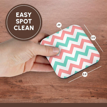 Coral Pink & Turquoise Chevron Zig zag Set of 4 Coasters - Soft