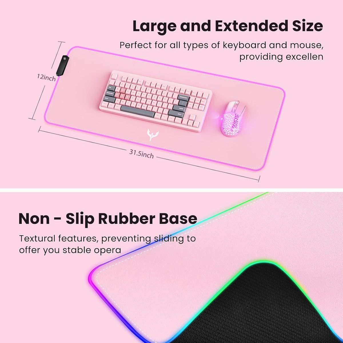 RGB Gaming Mouse Pad Extra Large Extended 31.5x12 Inch-Pink