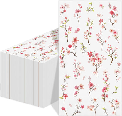 50 Pack Spring Paper Napkins Disposable Pink Floral Hand Towels Cherry Blossom Decorative Table Napkin for Spring Summer Wedding Dinner Supplies Tableware Decor，4.3"*7.8"