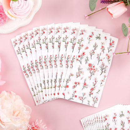 50 Pack Spring Paper Napkins Disposable Pink Floral Hand Towels Cherry Blossom Decorative Table Napkin for Spring Summer Wedding Dinner Supplies Tableware Decor，4.3"*7.8"
