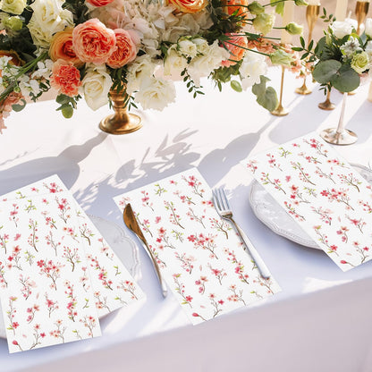 50 Pack Spring Paper Napkins Disposable Pink Floral Hand Towels Cherry Blossom Decorative Table Napkin for Spring Summer Wedding Dinner Supplies Tableware Decor，4.3"*7.8"