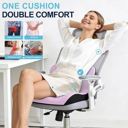 Seat Cushion for Office Chair and Car, L-Shaped Ergonomic Car Seat Cushions, Memory Foam Chair Cushion, Lumbar Support Pillow for Wheelchair, Car, Home, Office, Desk, Pink