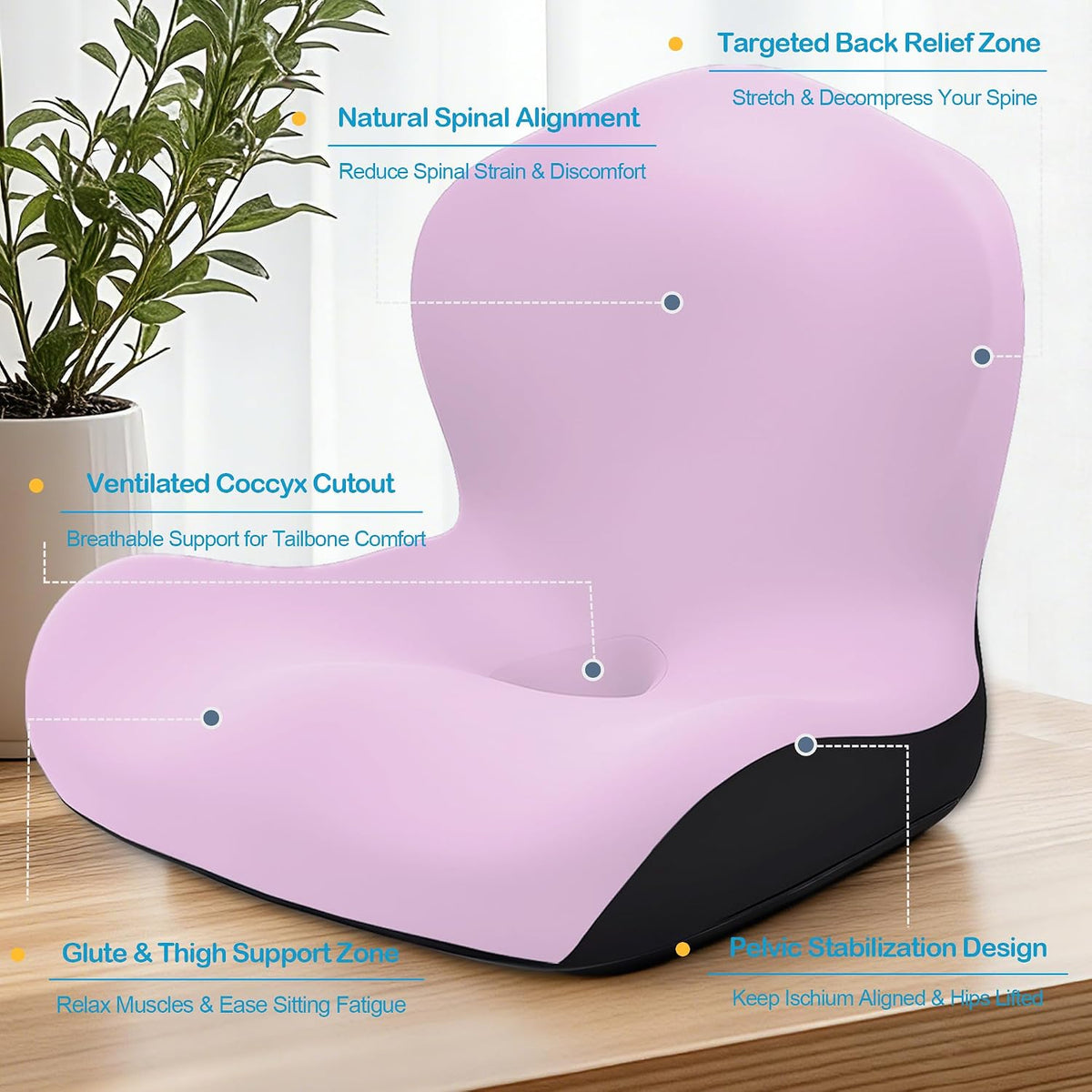 Seat Cushion for Office Chair and Car, L-Shaped Ergonomic Car Seat Cushions, Memory Foam Chair Cushion, Lumbar Support Pillow for Wheelchair, Car, Home, Office, Desk, Pink