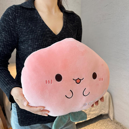 Peach Plush Pillow, Fruit Stuffed Animal, Food Plush Pillow with Hand Pocket, Gift for Kids Adults (12.9 * 12.2in)