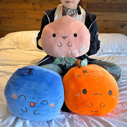 Peach Plush Pillow, Fruit Stuffed Animal, Food Plush Pillow with Hand Pocket, Gift for Kids Adults (12.9 * 12.2in)
