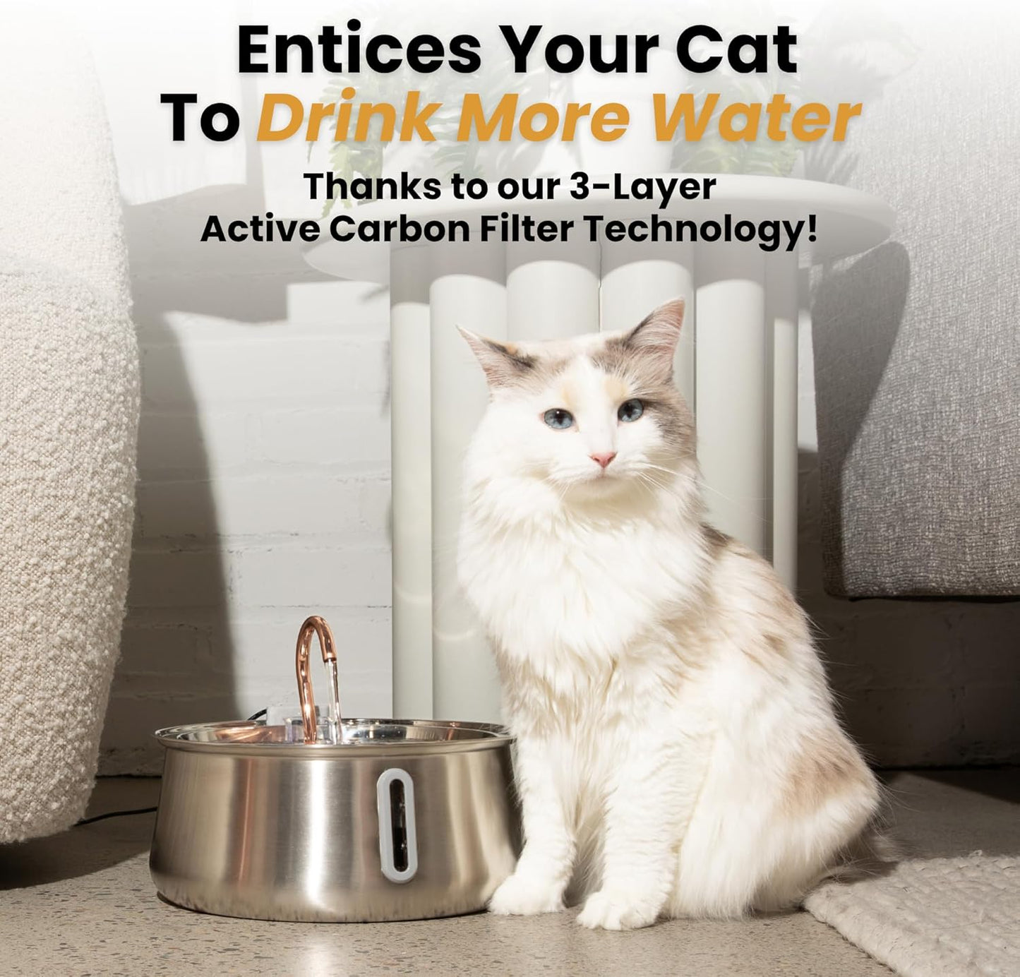 KittySpout Stainless Steel Cat Water Fountain Automatic Drinking Fountain, Quiet Circulating Water Bowl, Dishwasher Safe, Indoor Pet Fountain for Hydrated Healthy Cats (Stainless Steel, 4L Corded)