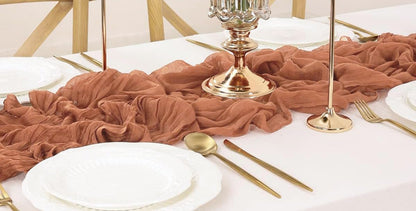 Cheesecloth Table Runner 17” x 108” - 1 PC - Boho Long Crinkle 100% Cotton Gauze Table Runner for Wedding, Bridal & Baby Shower, Party Tablescape, Rustic Farmhouse Table Décor - Coral Peach