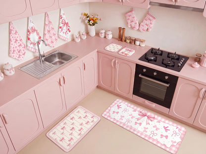 10Pcs Pink Bow Kitchen Decor Set Coquette Towels Pot Holders Oven Mitts Mats for Home Baking Gifts