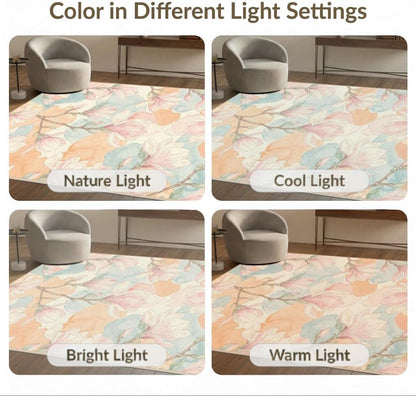4'x6' Washable Flatwoven Rug, Peach Contemporary Floral Easy Care Throw Carpet for Dorm Room, Small Living Room, Apartment, Stain Resistant Low Profile Floor Covering | Ref:2037847