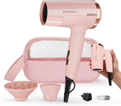 1250W Dual Voltage Travel Hair Dryer with Diffuser,Foldable