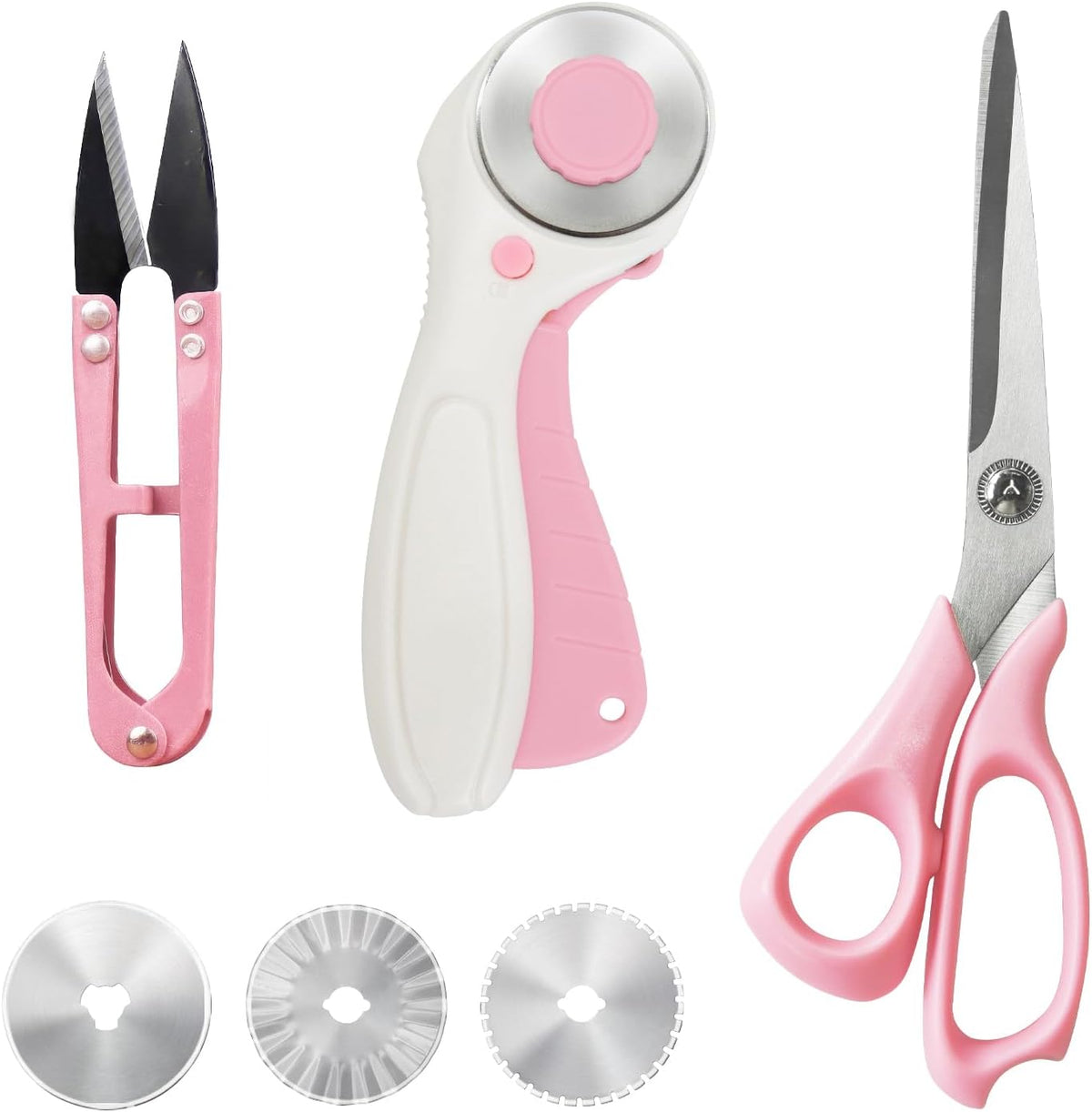 Left-Handed Fabric Sewing Scissors and Rotary Cutter with Blades