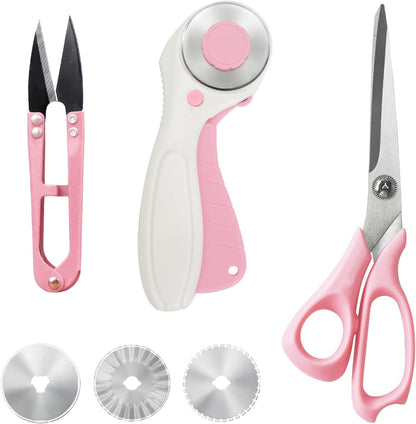 Left-Handed Fabric Sewing Scissors and Rotary Cutter with Blades