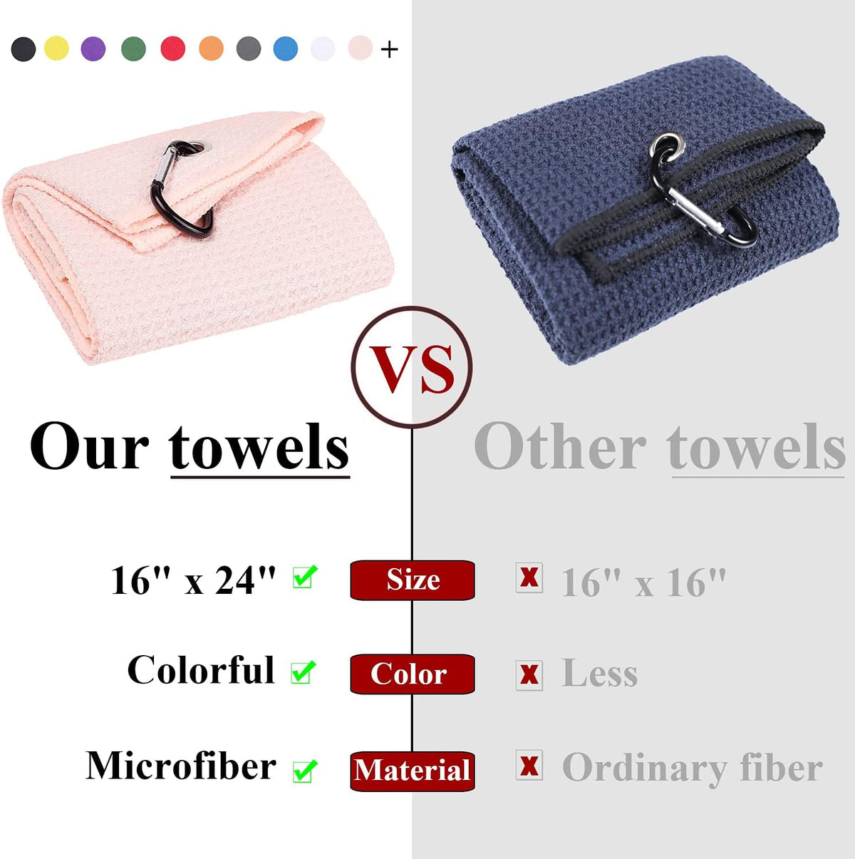2-Pack 16 x 24 Inch Golf Towels, Premium Golf Bag Towels for Men & Women