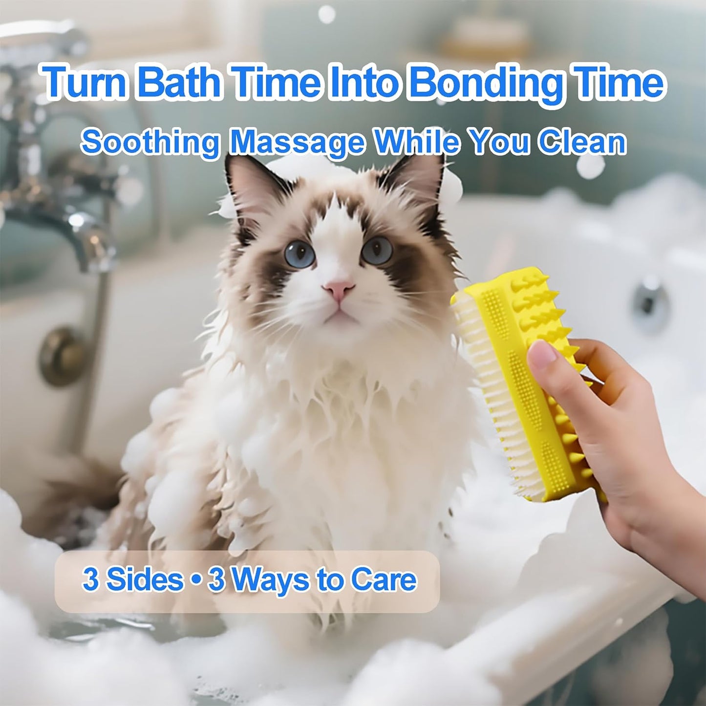 Triangular Wrap-Around Pet Grooming & Bath Brush for Dogs & Cats – 3-in-1 Silicone Dog Bath Brush with Deshedding Bristles, Massage Cones & Deep Cleaning Nubs, Soft Flexible Self-Cleaning Design,Pink