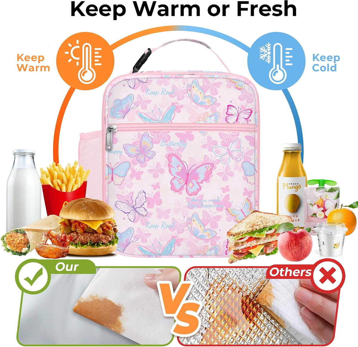 Kid Lunch Box for Girl Insulated Lunch Bag Back to School, Pink