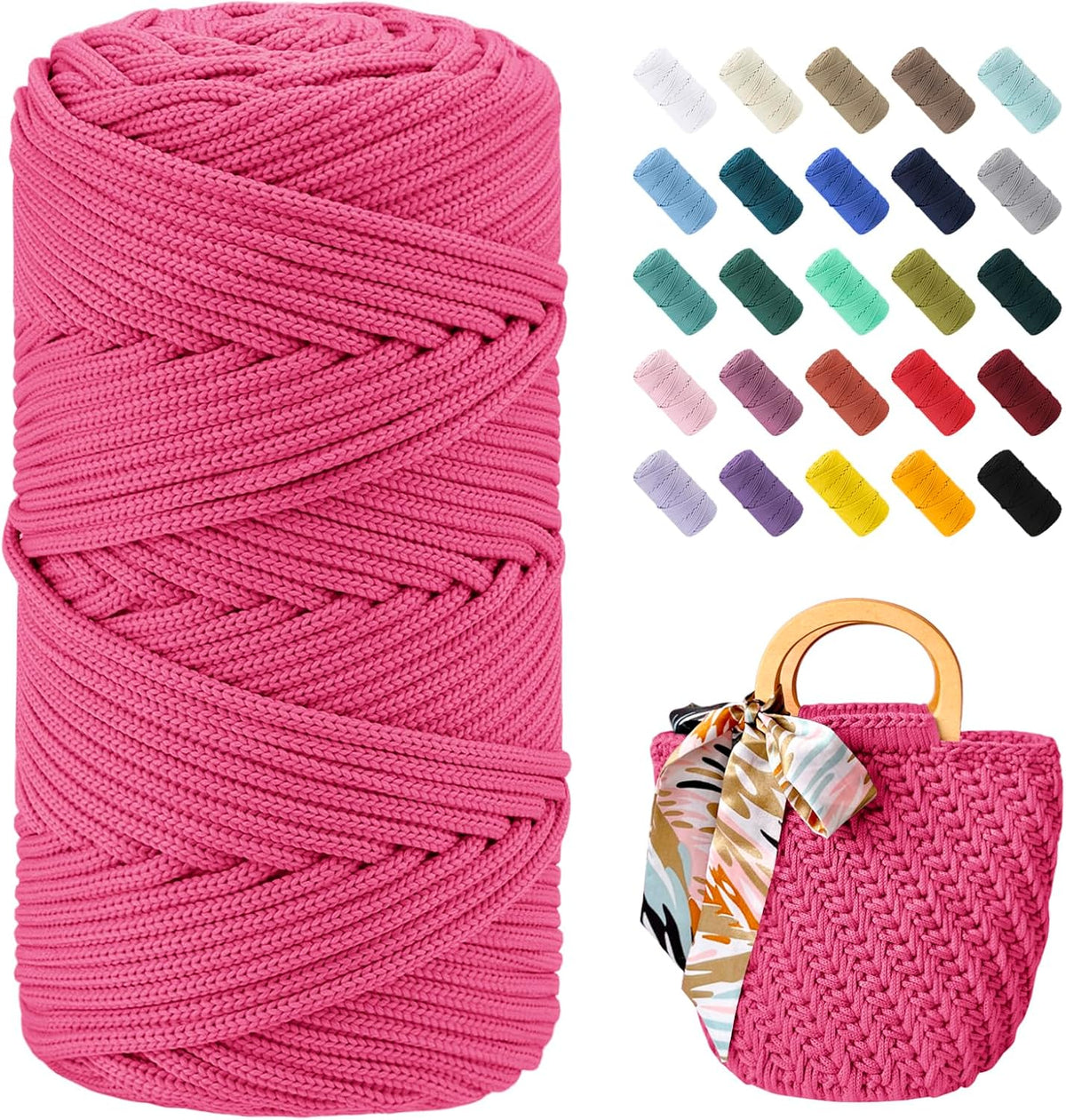 Polyester Cord 4mm x 164 Yards Thick Crochet Cord, Braided Macrame Cord 4mm Polyester Yarn for Crocheting Bags/Baskets, Macrame Projects, Decoration, DIY Crafts
