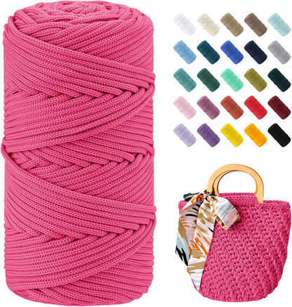 Polyester Cord 4mm x 164 Yards Thick Crochet Cord, Braided Macrame Cord 4mm Polyester Yarn for Crocheting Bags/Baskets, Macrame Projects, Decoration, DIY Crafts