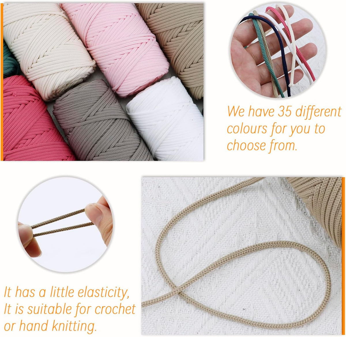 Polyester Cord 4mm x 164 Yards Thick Crochet Cord, Braided Macrame Cord 4mm Polyester Yarn for Crocheting Bags/Baskets, Macrame Projects, Decoration, DIY Crafts