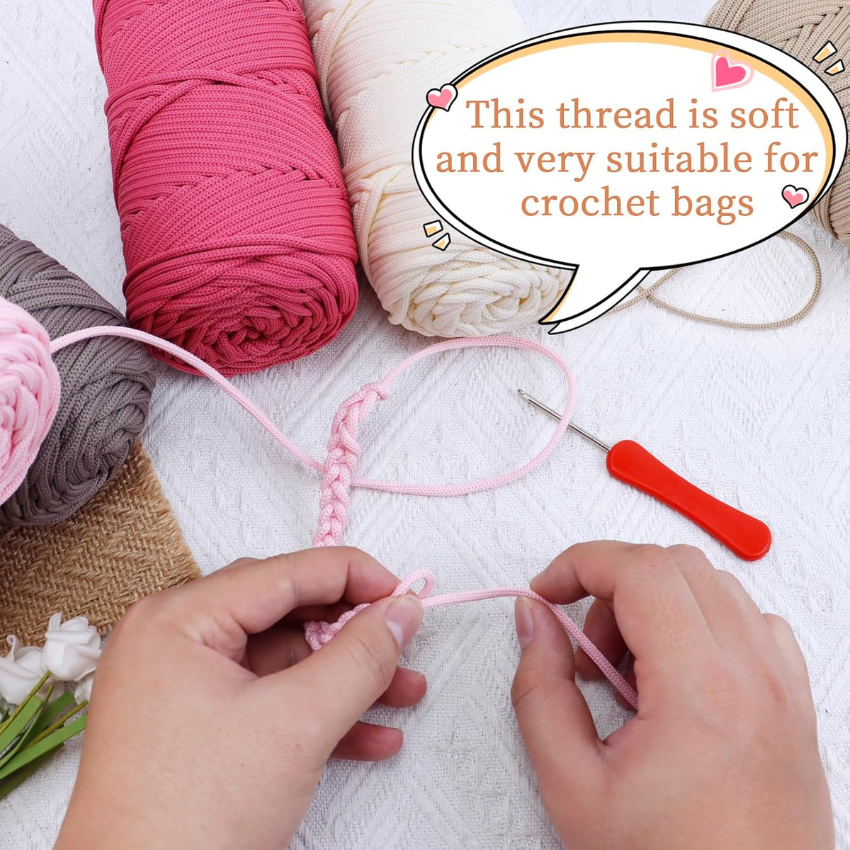 Polyester Cord 4mm x 164 Yards Thick Crochet Cord, Braided Macrame Cord 4mm Polyester Yarn for Crocheting Bags/Baskets, Macrame Projects, Decoration, DIY Crafts