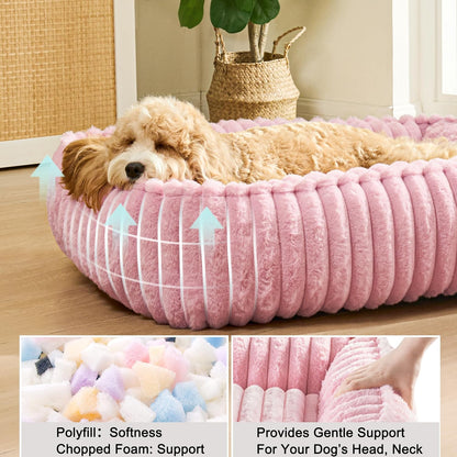 Calming Dog Bed for Small Dogs 20''x16'', Rectangle Orthopedic Soft Cat Bed for Indoor Cats, Washable Anti-Anxiety Cozy Pet Sofa Beds with Anti-Slip Bottom, Pink