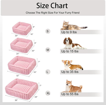 Calming Dog Bed for Small Dogs 20''x16'', Rectangle Orthopedic Soft Cat Bed for Indoor Cats, Washable Anti-Anxiety Cozy Pet Sofa Beds with Anti-Slip Bottom, Pink