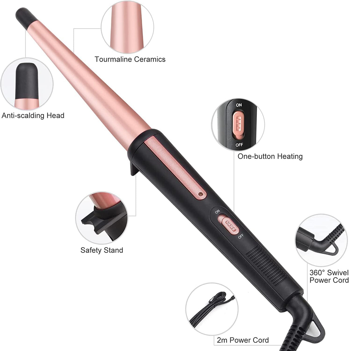 Hair Curling Iron Wand 0.5-1",210℃ for Classic Curls&Natural Waves