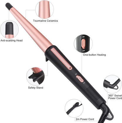 Hair Curling Iron Wand 0.5-1",210℃ for Classic Curls&Natural Waves