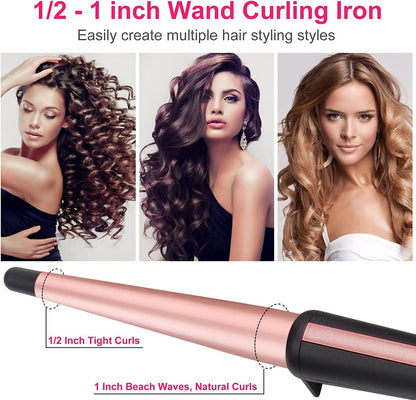 Hair Curling Iron Wand 0.5-1",210℃ for Classic Curls&Natural Waves