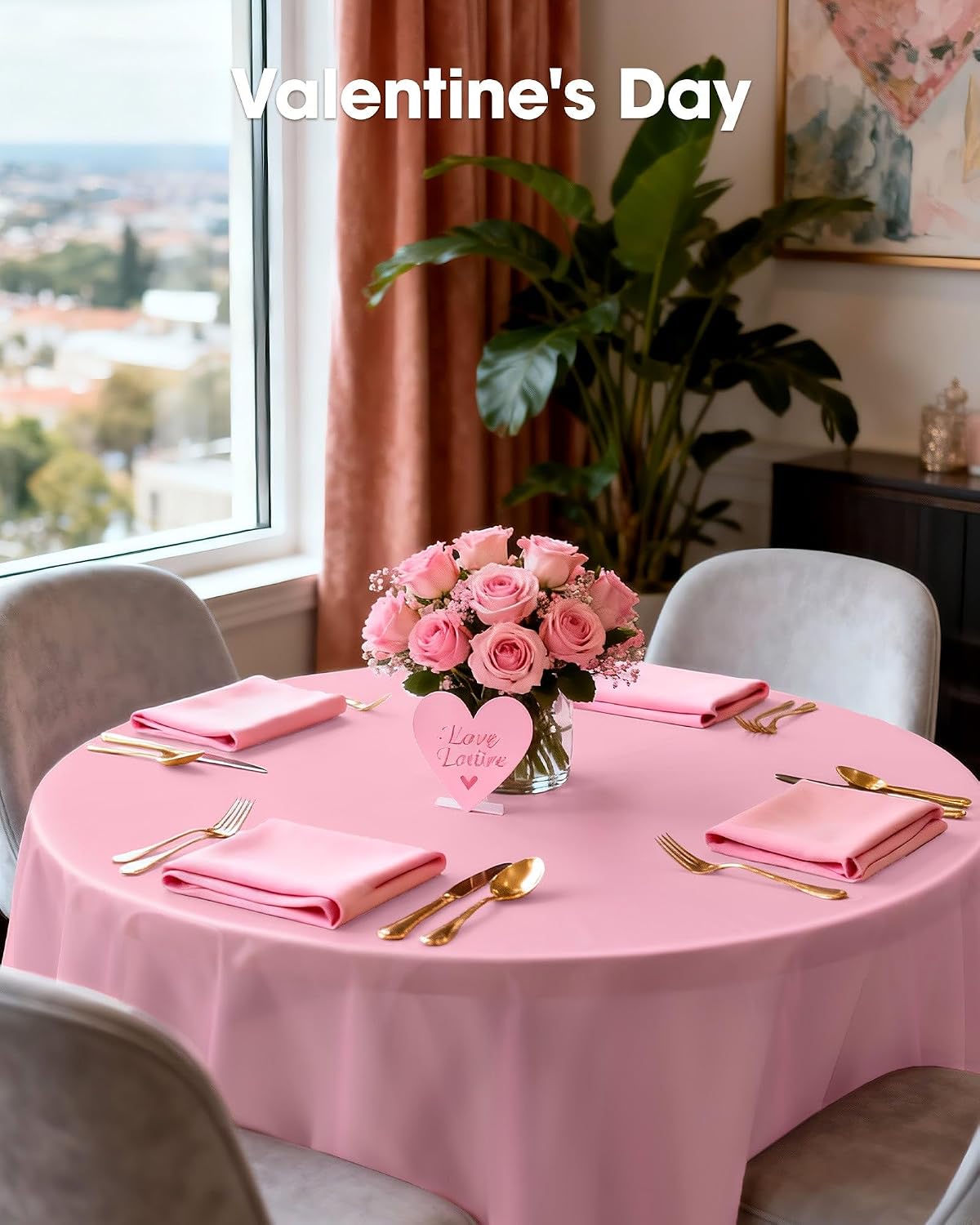Plastic Table Cloth Disposable 10 Pack, 84'' Round Table Cloths, Easter Party, Valentines, Mothers Day Decorations, Tablecloths, Round, Pastel Plastic Cover, Leakproof & Sturdy, Pink
