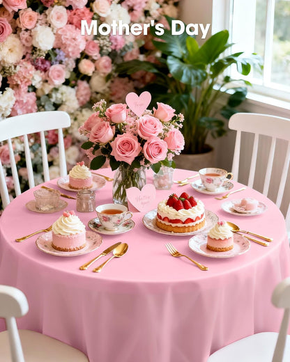 Plastic Table Cloth Disposable 10 Pack, 84'' Round Table Cloths, Easter Party, Valentines, Mothers Day Decorations, Tablecloths, Round, Pastel Plastic Cover, Leakproof & Sturdy, Pink