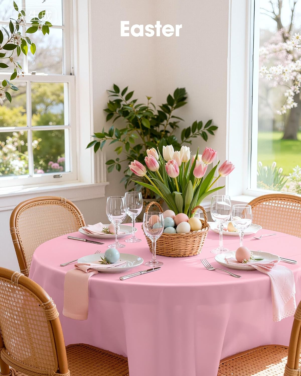 Plastic Table Cloth Disposable 10 Pack, 84'' Round Table Cloths, Easter Party, Valentines, Mothers Day Decorations, Tablecloths, Round, Pastel Plastic Cover, Leakproof & Sturdy, Pink