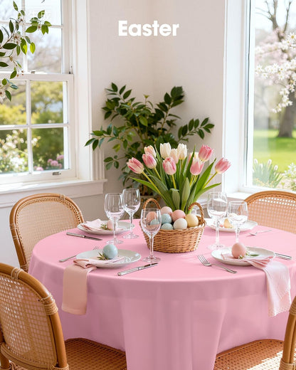 Plastic Table Cloth Disposable 10 Pack, 84'' Round Table Cloths, Easter Party, Valentines, Mothers Day Decorations, Tablecloths, Round, Pastel Plastic Cover, Leakproof & Sturdy, Pink