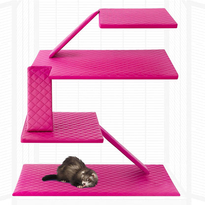 7 Pcs Winter Ferret Cage Liner Set Washable Ferret Pads Bedding Cage Accessories for Small Animals Hamster Rats Chinchillas Hedgehogs Guinea, Stain-Resistant Material(Light Pink)