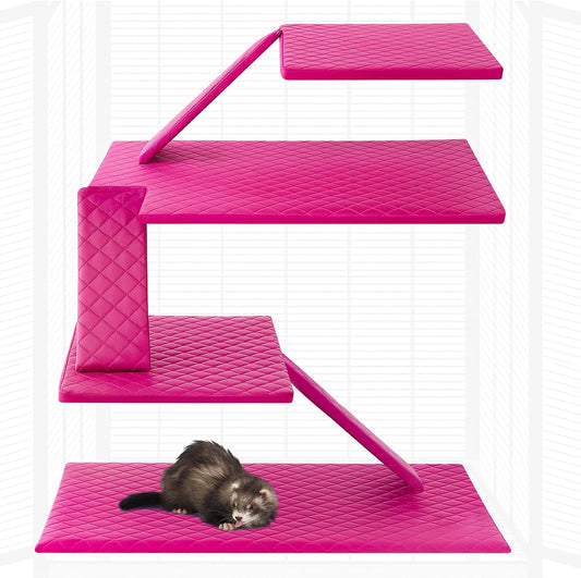 7 Pcs Winter Ferret Cage Liner Set Washable Ferret Pads Bedding Cage Accessories for Small Animals Hamster Rats Chinchillas Hedgehogs Guinea, Stain-Resistant Material(Light Pink)