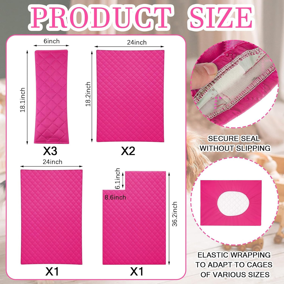 7 Pcs Winter Ferret Cage Liner Set Washable Ferret Pads Bedding Cage Accessories for Small Animals Hamster Rats Chinchillas Hedgehogs Guinea, Stain-Resistant Material(Light Pink)
