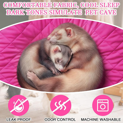 7 Pcs Winter Ferret Cage Liner Set Washable Ferret Pads Bedding Cage Accessories for Small Animals Hamster Rats Chinchillas Hedgehogs Guinea, Stain-Resistant Material(Light Pink)