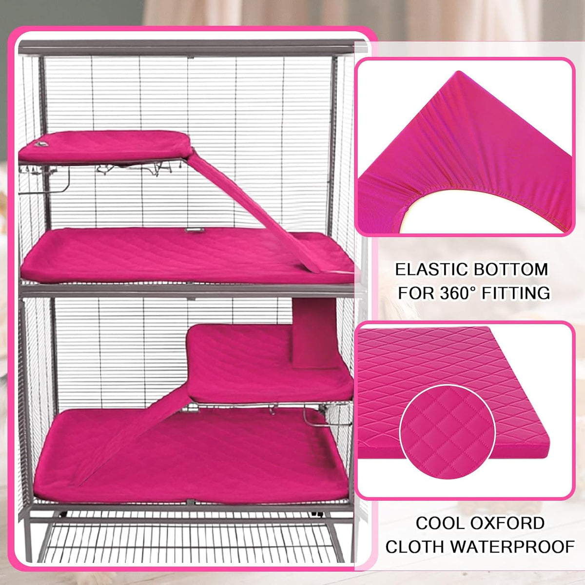 7 Pcs Winter Ferret Cage Liner Set Washable Ferret Pads Bedding Cage Accessories for Small Animals Hamster Rats Chinchillas Hedgehogs Guinea, Stain-Resistant Material(Light Pink)