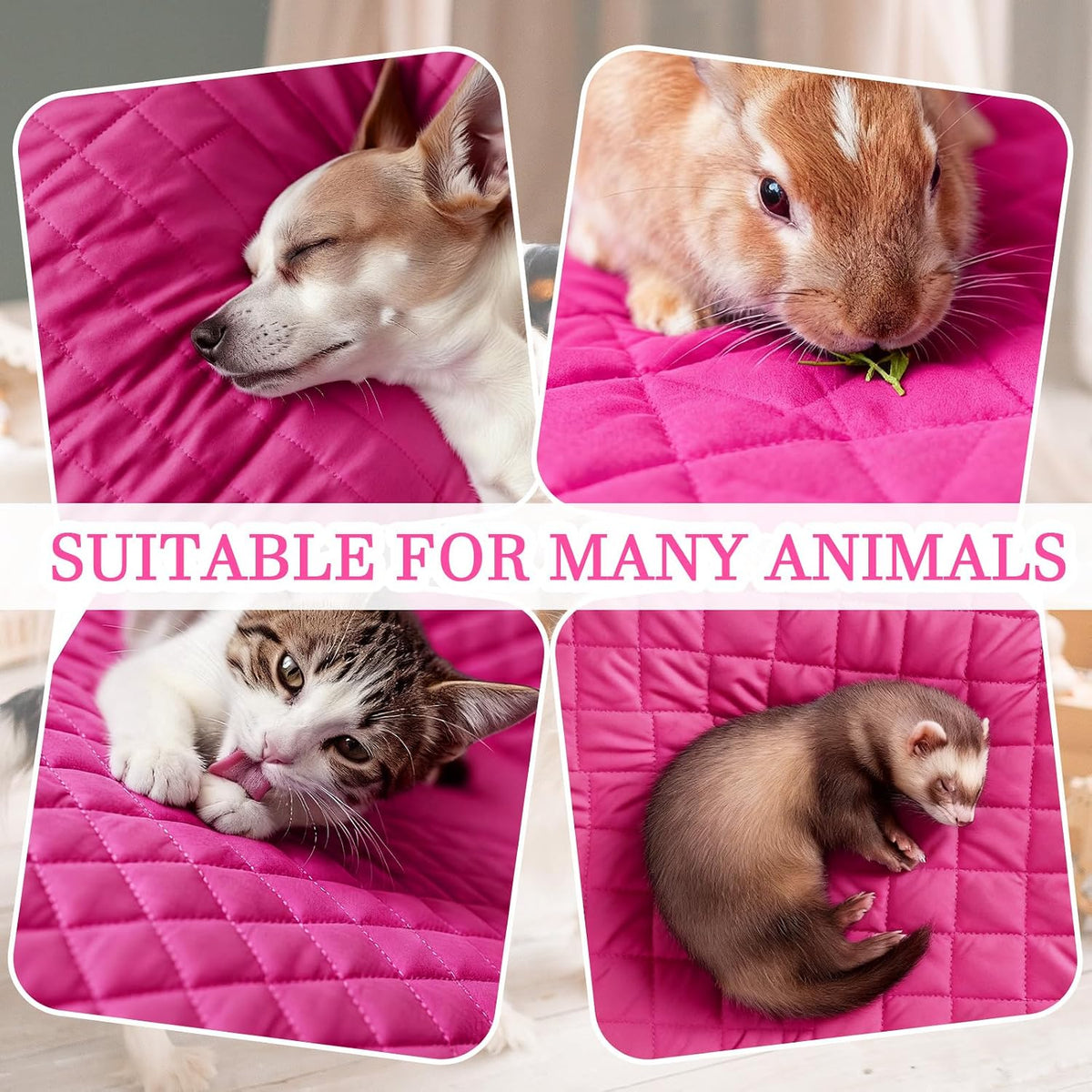 7 Pcs Winter Ferret Cage Liner Set Washable Ferret Pads Bedding Cage Accessories for Small Animals Hamster Rats Chinchillas Hedgehogs Guinea, Stain-Resistant Material(Light Pink)
