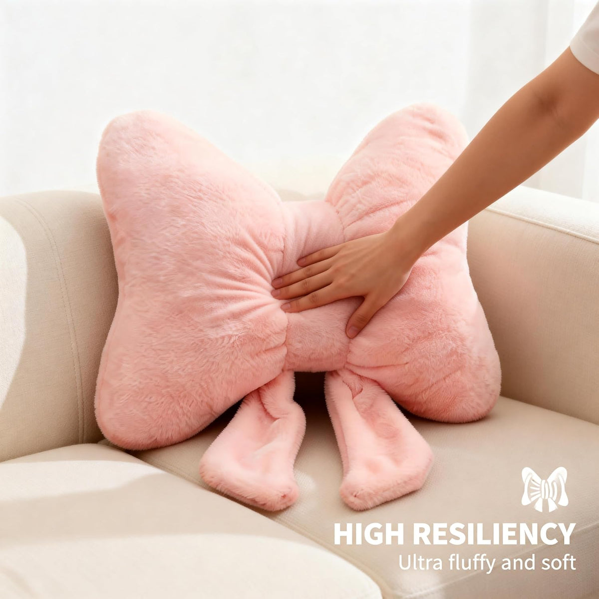 Pink Bow Pillow, Throw Pillows Soft Bow Decorative Pillows, Decorative Cute Pillows for Bed Sofa Couch Home Decor, 12 * 9inch