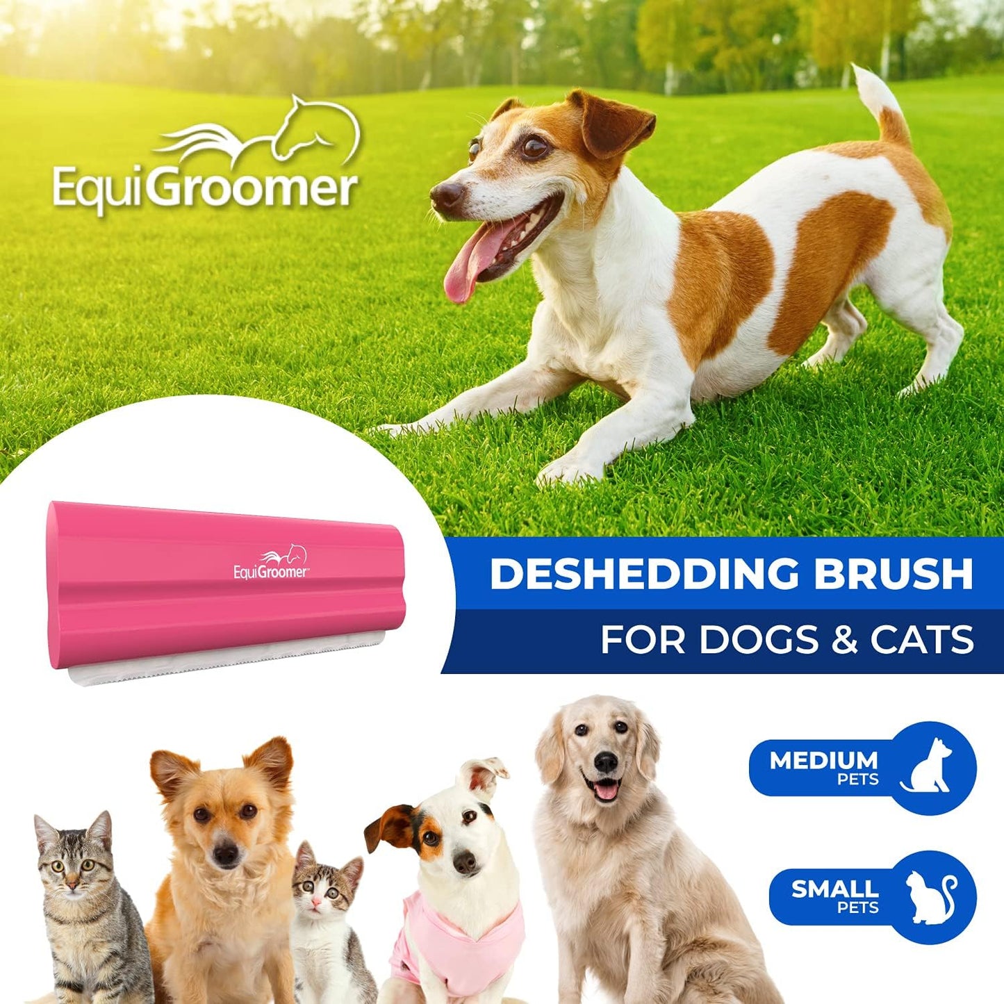 EasyGroomer Deshedding Brush for Dogs & Cats – Undercoat Grooming Tool for Short & Long Hair, Removes Loose Fur & Dirt, Reduces Shedding for Small & Large Pets, Pink
