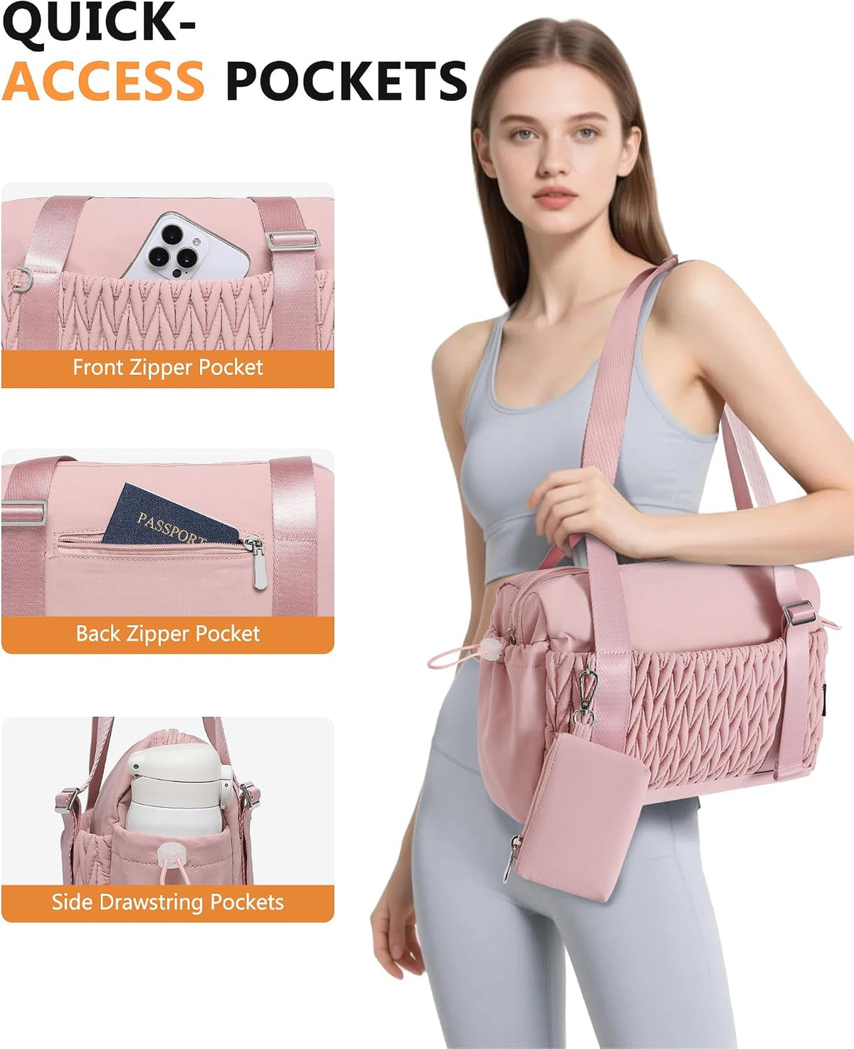Small Gym Bag for Women Quilted Mini Tote with Wet Compartment and Coin Purse, Cute Duffle Bag for Girls Workout Sport Travel