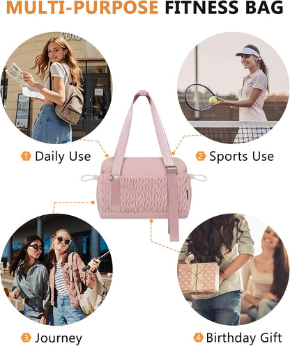 Small Gym Bag for Women Quilted Mini Tote with Wet Compartment and Coin Purse, Cute Duffle Bag for Girls Workout Sport Travel