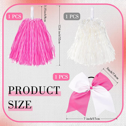 3 Pcs Cheerleading Pom Poms Bow Set