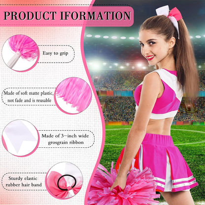 3 Pcs Cheerleading Pom Poms Bow Set