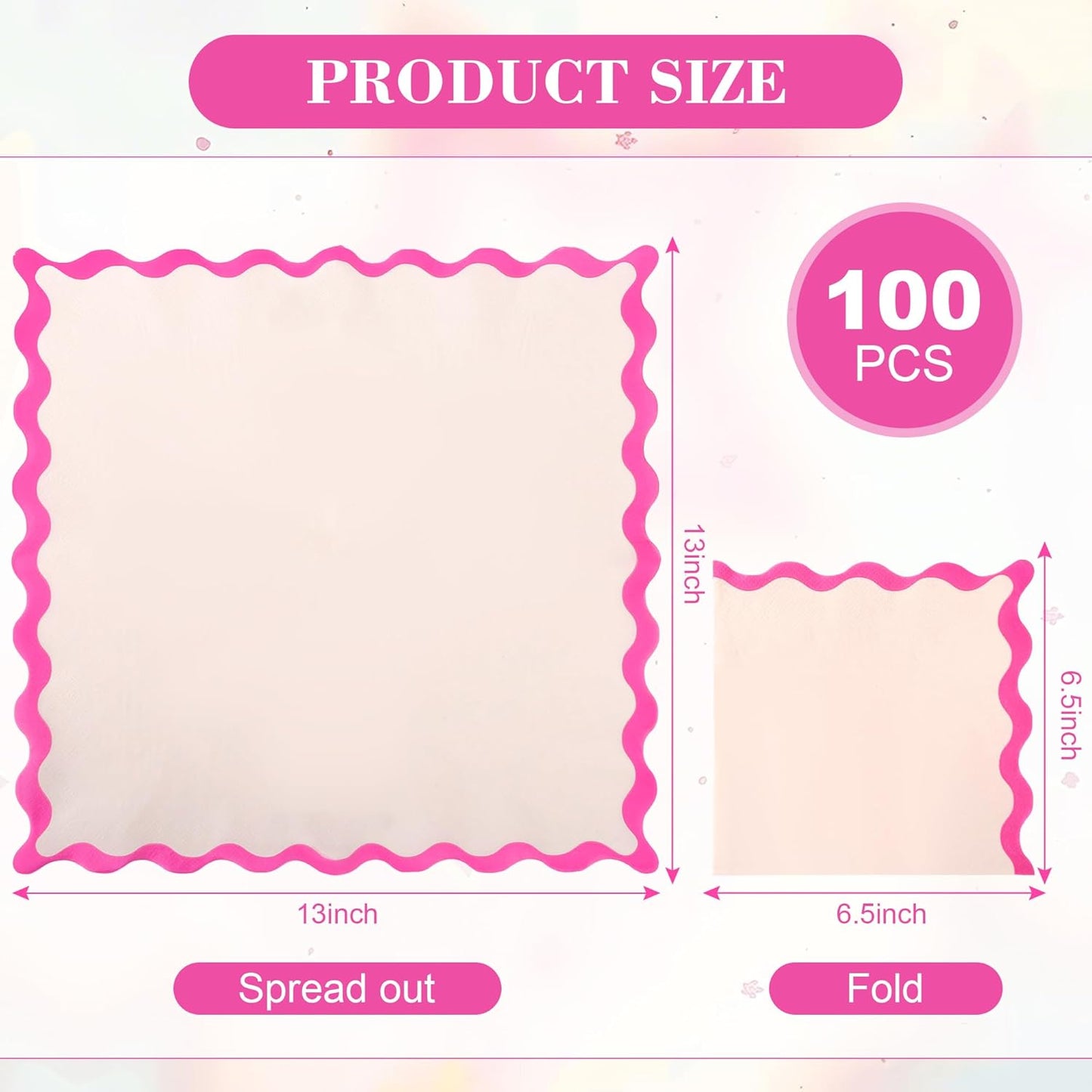 100 Pcs Pink Scalloped Paper Napkins Pink Wavy Edge Summer 6.5" Disposable Luncheon Napkins for Mothers Day Wedding Baby Shower Bachelorette Birthday Party Supplies Table Decor