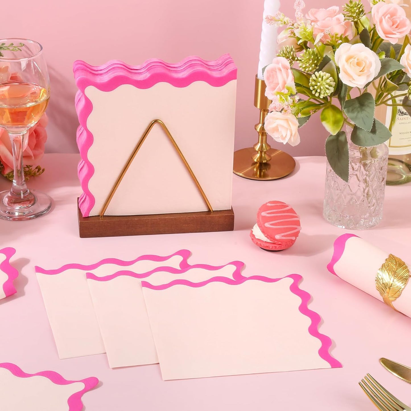 100 Pcs Pink Scalloped Paper Napkins Pink Wavy Edge Summer 6.5" Disposable Luncheon Napkins for Mothers Day Wedding Baby Shower Bachelorette Birthday Party Supplies Table Decor