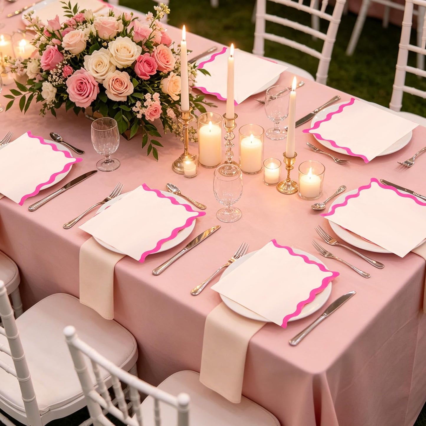 100 Pcs Pink Scalloped Paper Napkins Pink Wavy Edge Summer 6.5" Disposable Luncheon Napkins for Mothers Day Wedding Baby Shower Bachelorette Birthday Party Supplies Table Decor
